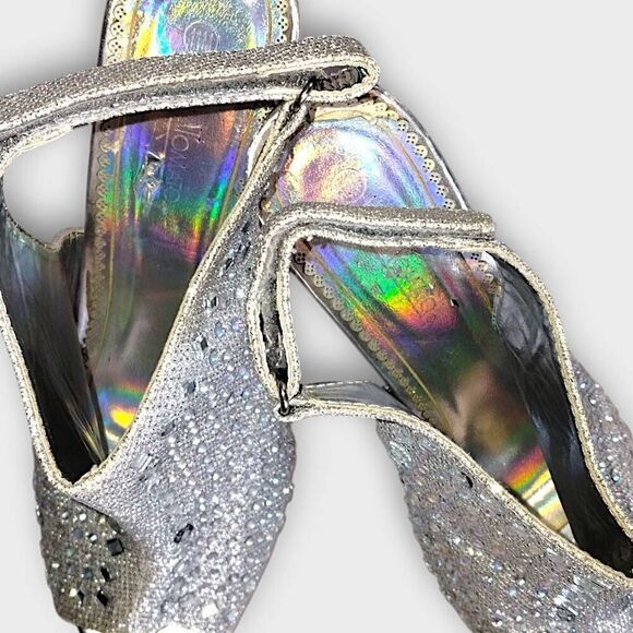 Hot Tomato Silver Metallic Glitter Embellished Platform Heels Sz 11 Y2K Princess - Picture 6 of 9